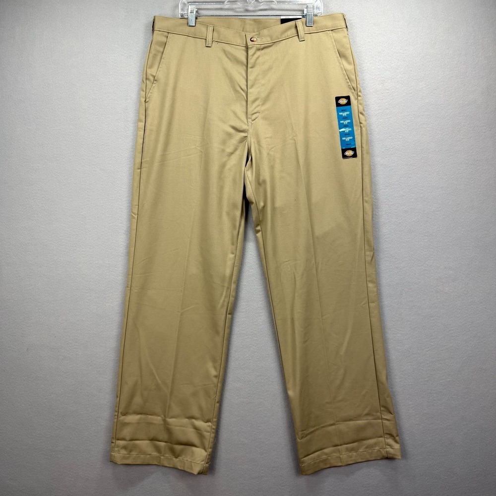 Dickies Work Pants Men 36x32 Beige Cotton Low Waist Relaxed Utility Straight NEW